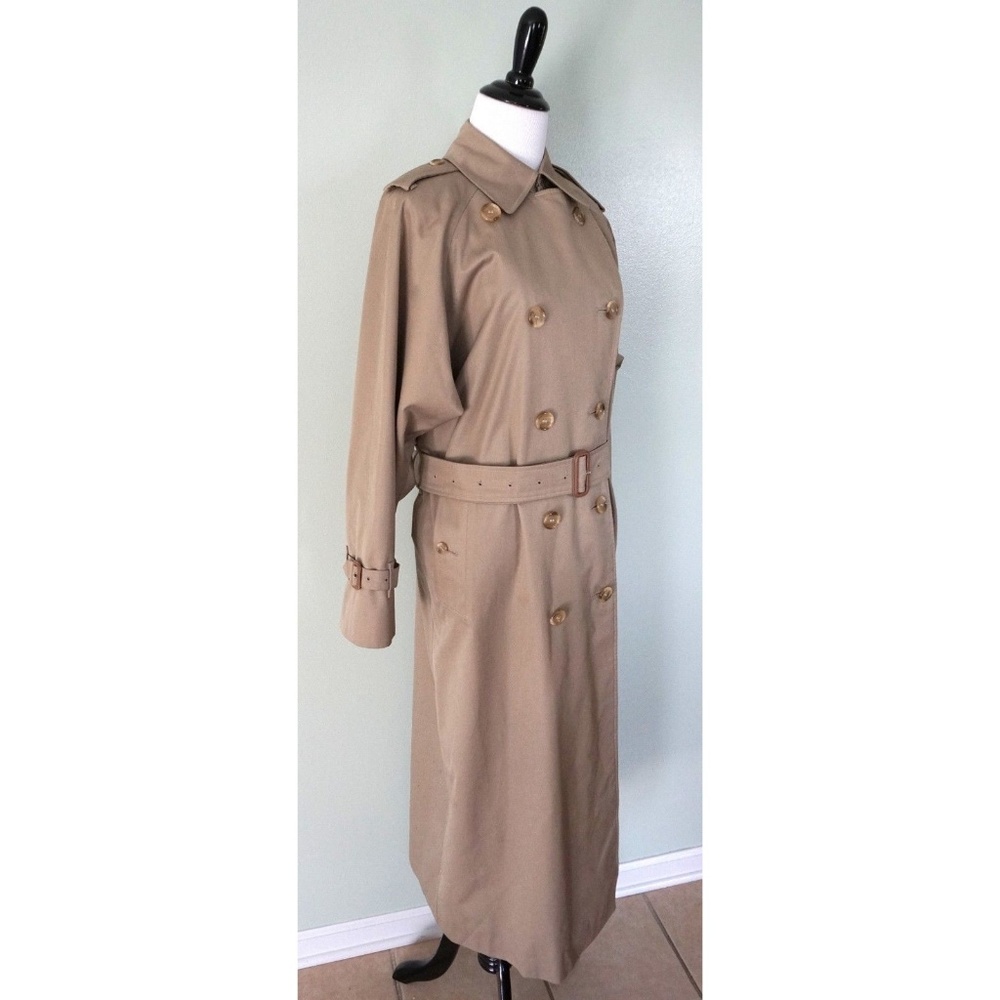 Vtg BURBERRYS' Khaki Nova Long Trench Coat Size 8 - Picture 2 of 8